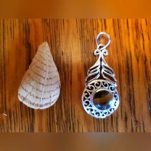 Wooden leaf pin 1.5" & tigers eye sterling pendant 2"   Fall Autumn